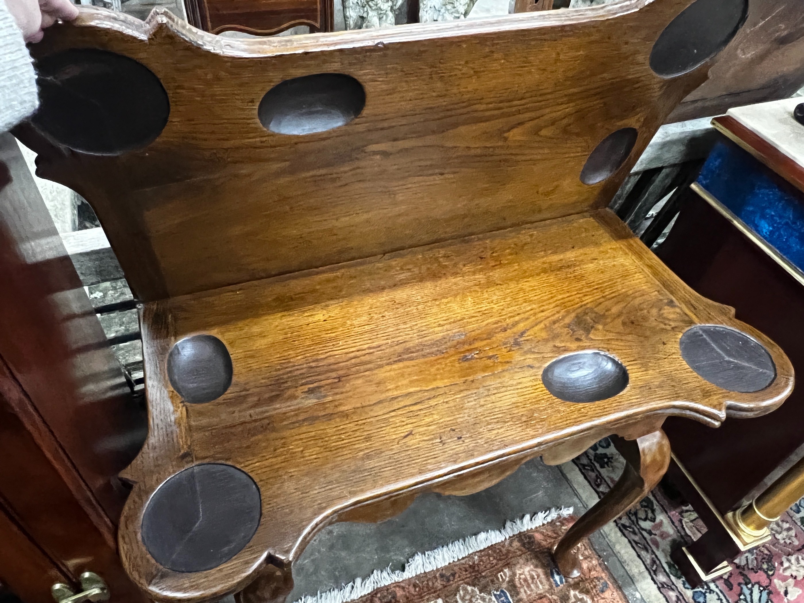 An 18th century style oak folding card table, width 82cm, depth 40cm, height 76cm